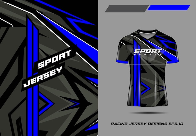 T-shirt sportontwerp voor racen jersey fietsen voetbal gaming premium 3d Vector grijs blauw zwart