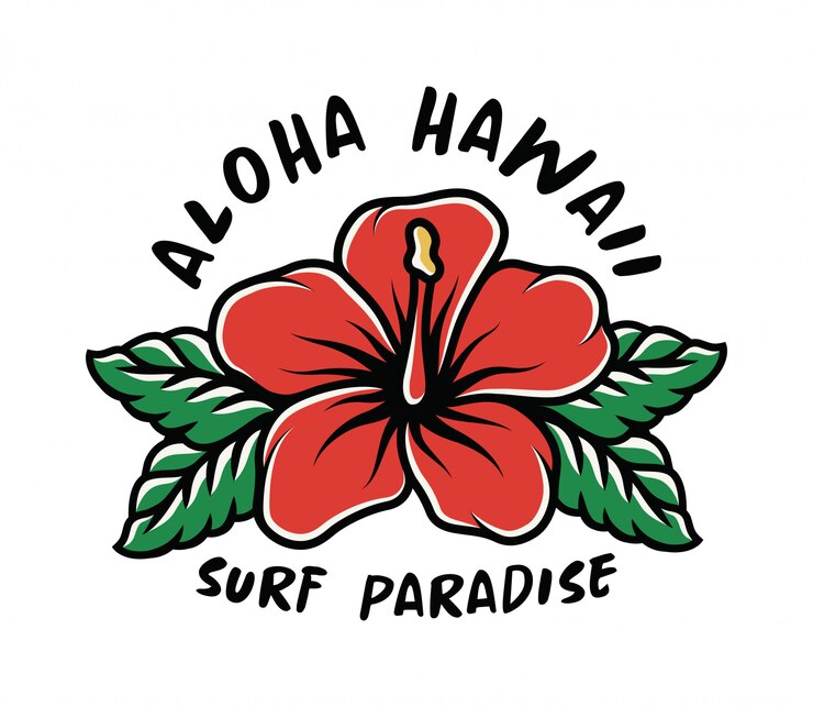 Vector t-shirt surf print met hibiscus bloem