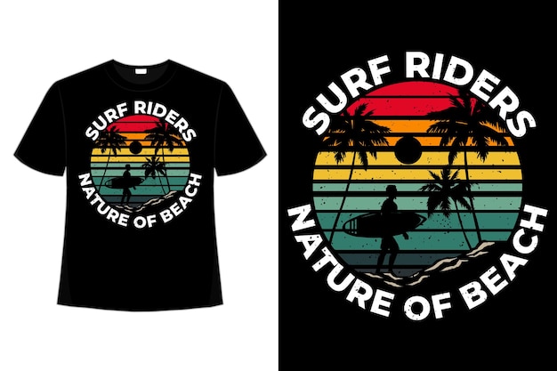 T-shirt surfen ritten natuur strand palm stijl retro vintage hand getekende illustratie