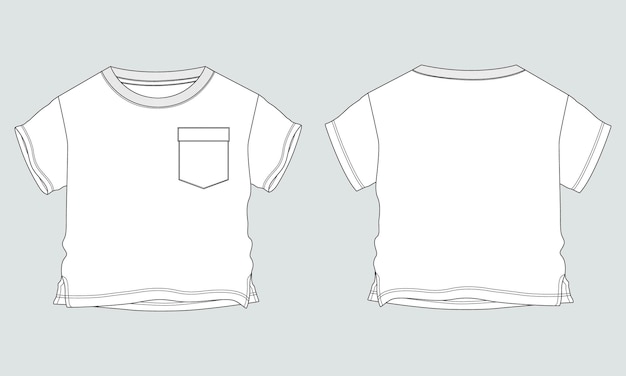 벡터 아이 들을 위한 t 셔츠 기술 드로잉 패션 플랫 스케치 벡터 일러스트 템플릿