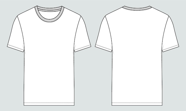 T-shirt Technische Mode platte schets Vector illustratie sjabloon voor- en achterkant weergaven