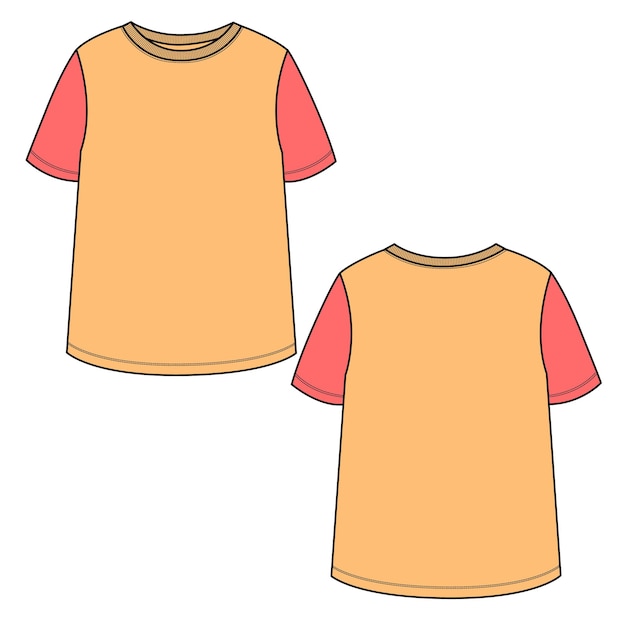 T-shirt Technische mode platte schets Vector sjabloon voor dames geïsoleerd op een witte achtergrond