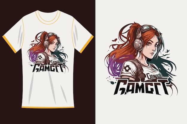 T shirt template with mascot gaming logo design vector