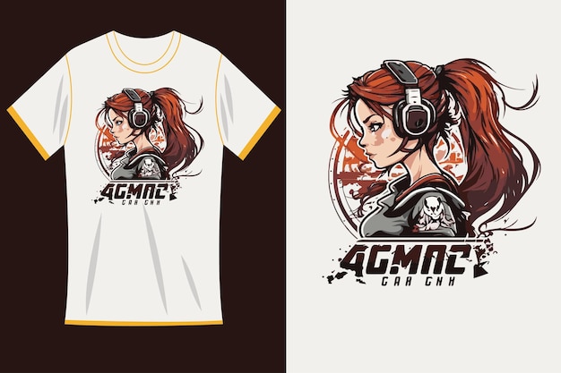 T shirt template with mascot gaming logo design vector