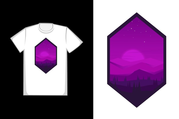 T-shirt three mountain square and pine forest color black and purple