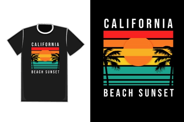 T-shirt title california beach sunset color orange yellow and green