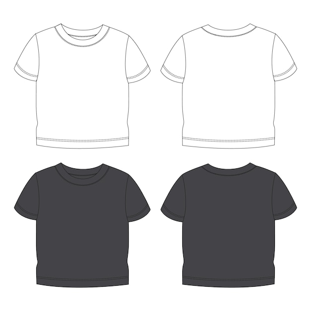 Vector t shirt tops technical drawing fashion flat sketch vector illustration template for kids