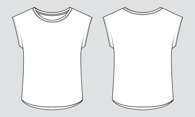 T shirt Tops Technical fashion flat sketch vector illustration template ladies and baby girls