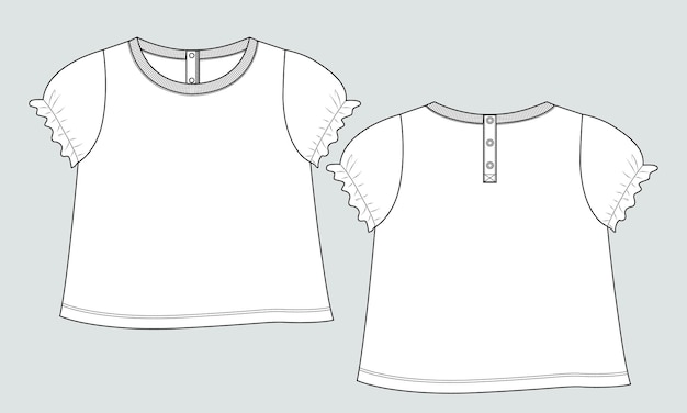 T-shirt Tops Technische Mode platte schets Vector Illustratie sjabloon voor baby meisjes