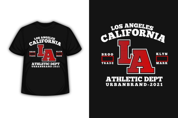 Vettore t-shirt tipografia california athletic dept urban brand colore bianco e rosso