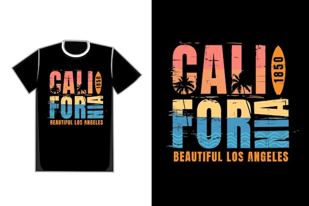 T-shirt tipografia california bella spiaggia in stile retrò