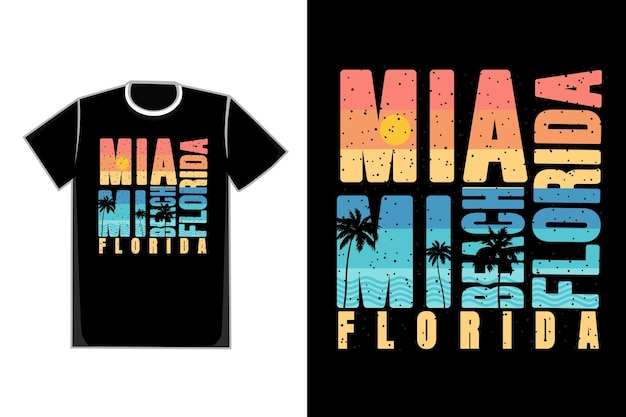 T-shirt tipografia miami beach florida tramonto stile retrò