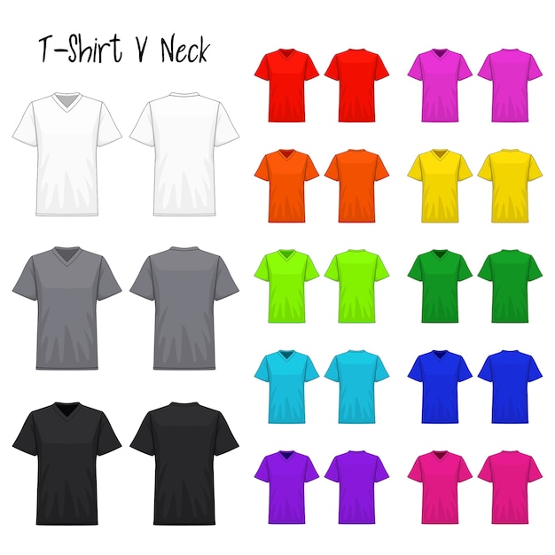 Vector t-shirt v neck color collection set