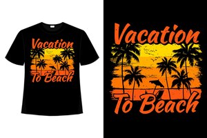Vector t-shirt vacation beach palm tree sunset style brush retro vintage illustration