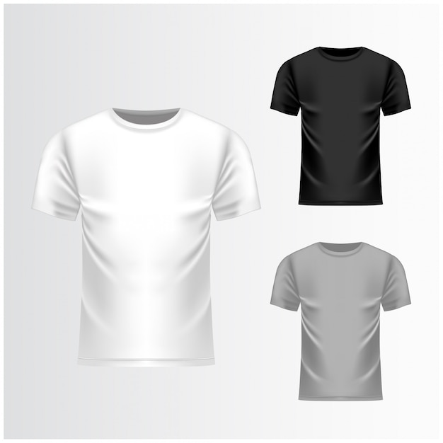 T-shirt white, grey, black template, front view.