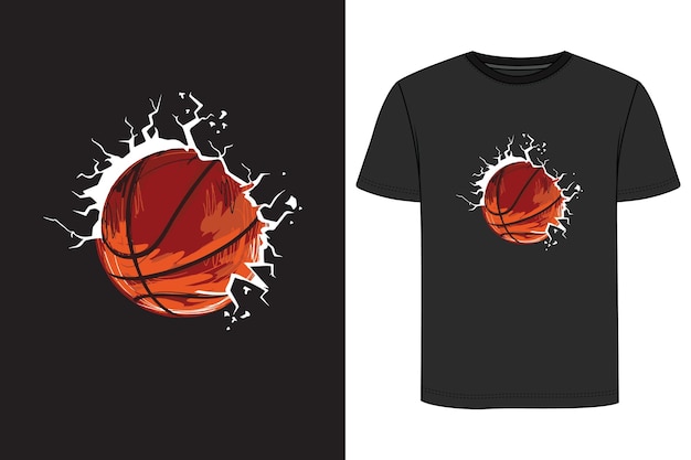 Vector t shirt with a basketball ball breaking through the wall