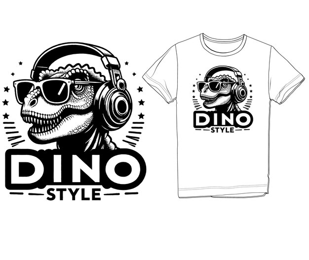 Vector a t shirt with a dinosaur on it and a pair of headphones