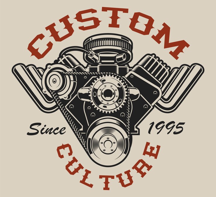 Vector t-shirt  with a hot rod engine in vintage style on the white background.