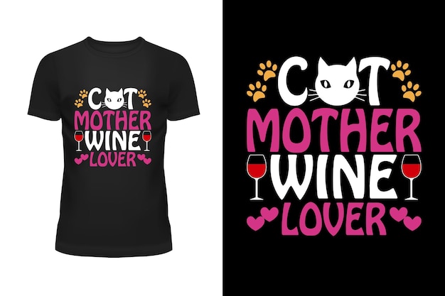 Vettore t-shirt con il titolo 'cat wine lover'