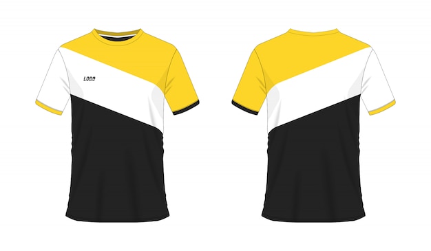 T-shirt yellow and black soccer or football template for team club on white background. 