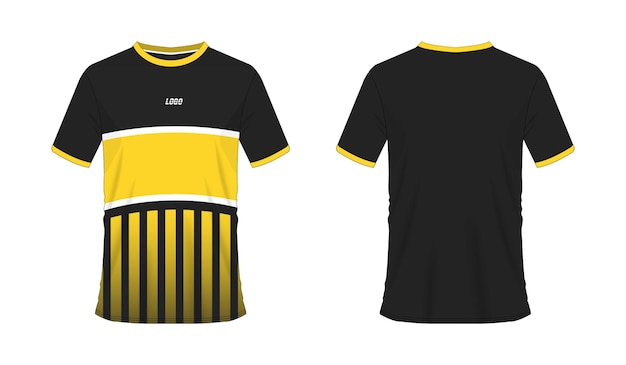 Vettore t-shirt giallo e nero calcio o modello di calcio per club di squadra su sfondo bianco.