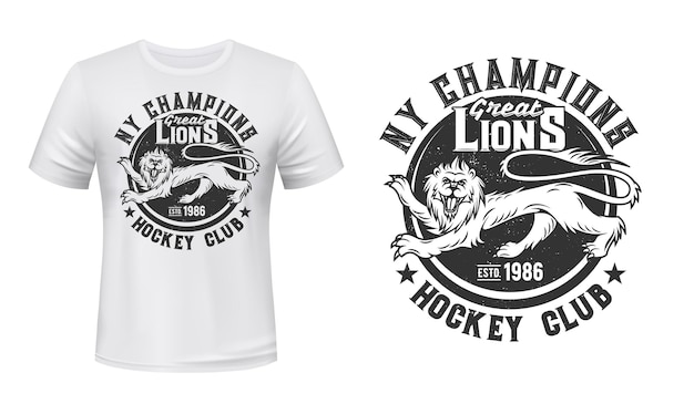 T-shirtmodel met leeuwenprint, embleem van het hockeyclubteam