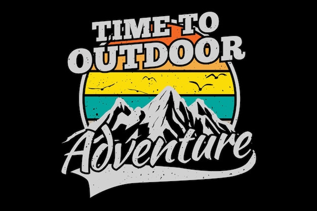 T-shirtontwerp met avontuur in de bergen in retro vintage stijl