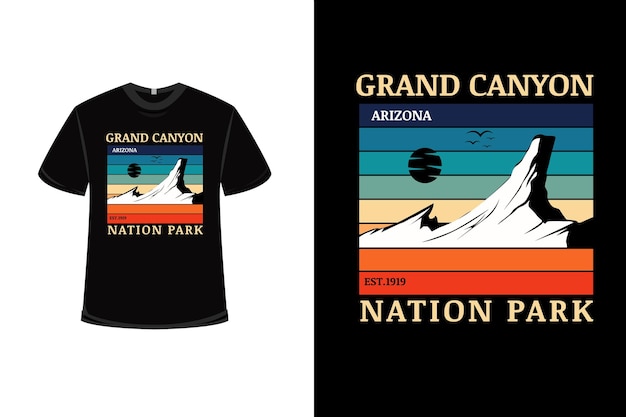 T-shirtontwerp met grand canyon national park arizona in oranje groen en blauw