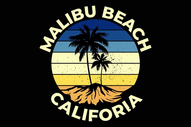 T-shirtontwerp met malibu beach california zomer in retrostijl vintage