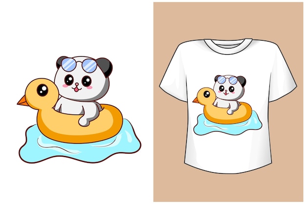 T-shirtontwerp mockup schattige panda zwemmen