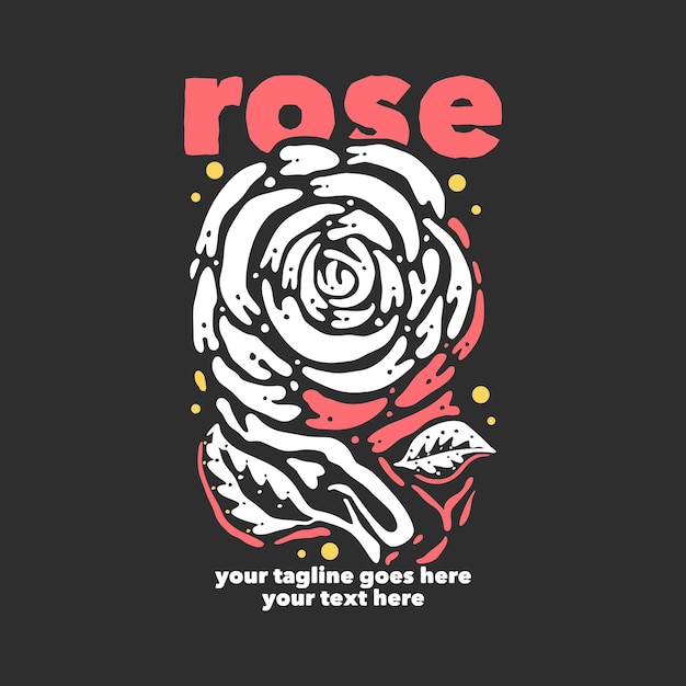 T-shirtontwerp roos met roze bloem en grijze achtergrond vintage illustratie