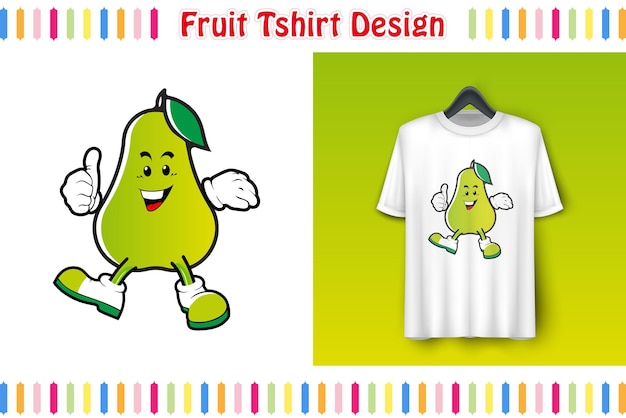 T-shirtontwerp, schattig fruitkarakter op shirt, met de hand getekende kleurrijke vectorillustratie, tekenfilms