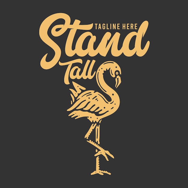 T-shirtontwerp staat hoog met flamingo en grijze vintage illustratie als achtergrond