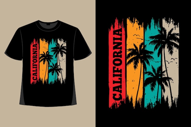 T-shirtontwerp van de retro vintage illustratie van de borstelpalm van californië