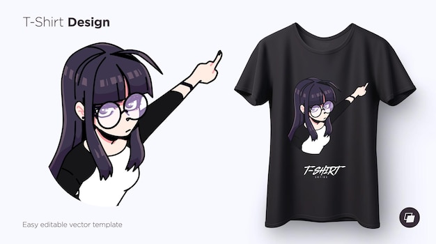 T-shirtontwerp van heel boos meisje dat wegwijst in anime-stijlillustratie voor t-shirtsposters