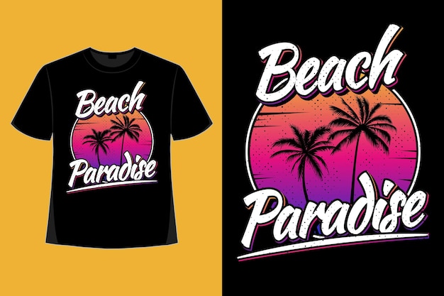 T-shirtontwerp van strandparadijs zonsondergang mooie gradiëntstijl retro vintage illustratie