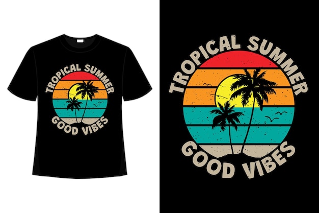 T-shirtontwerp van tropische zomervibes zonsondergang in retrostijl