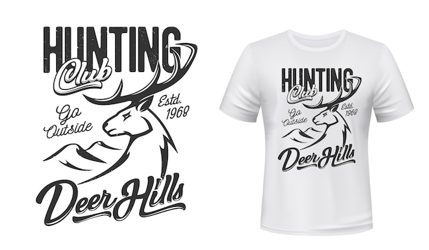T-shirtprint met hertenmascotte voor jachtclub