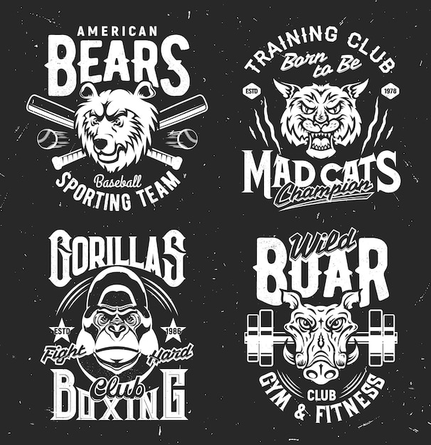 T-shirtprints met mascottes van sportclubs met wilde dieren