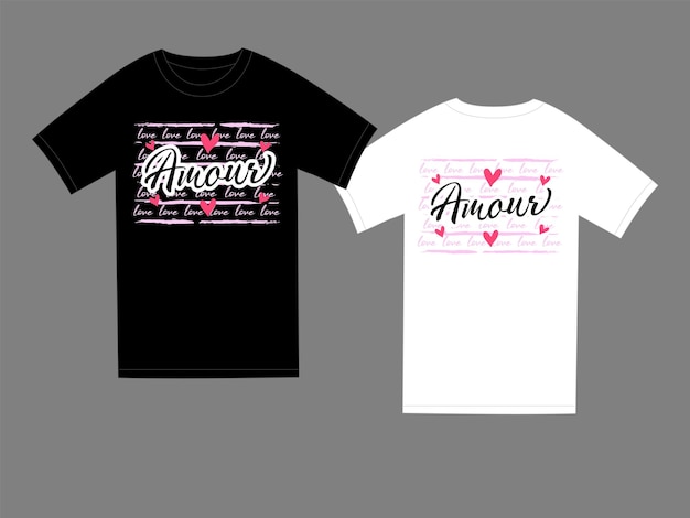 T shirts graphic concept, creative set. The Italian word Love - Amore - decorative text.