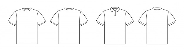 T-shirts. polo shirt. tshirt front and back view. outline style