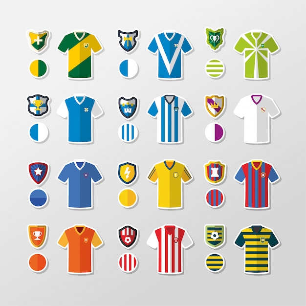 Vector t-shirts and shields of fictitious football teams