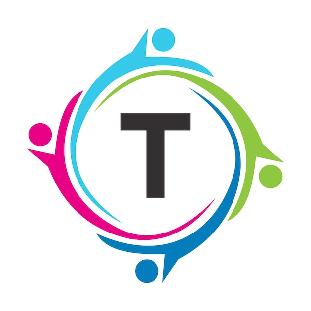 T Teamwerk Logo Letter Unite Symbol Charity Sign Gemeenschap Gezondheidszorg Unie Logo