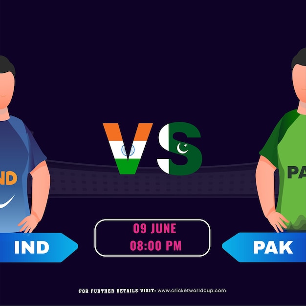 T20 Cricket Match Between India VS Pakistan Team on 9th June Social Media Poster Design