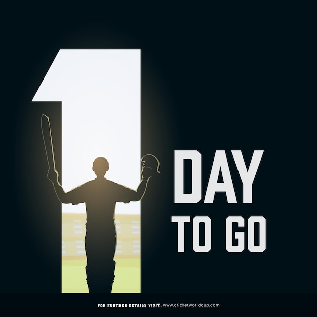 ベクトル t20 cricket match one day to go based poster design with silhouette batter player in winning pose (ティ20クリケット試合1日後のポスターデザイン) に基づいて,勝利のポーズでシルエットバッタープレーヤーが描かれています.