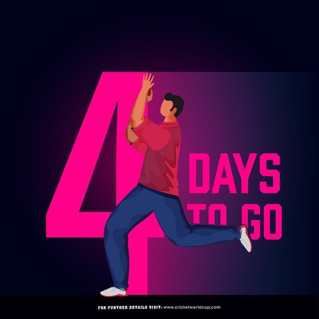 Vector t20 cricket match to start from 4 days left based poster design with england bowler player character in action pose