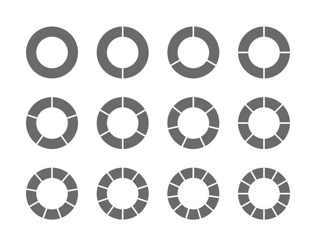 Taartdiagram verdeeld in grijze stukken Cirkeldiagram Ronde structuurgrafiek Cirkeldiagram met segmenten en segmenten