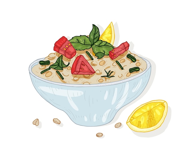 벡터 고립 된 그릇에 tabbouleh 샐러드