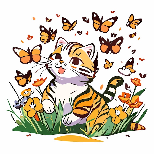 Tabby Kitten's Meadow Wonderland Witte achtergrond T-shirt ontwerp