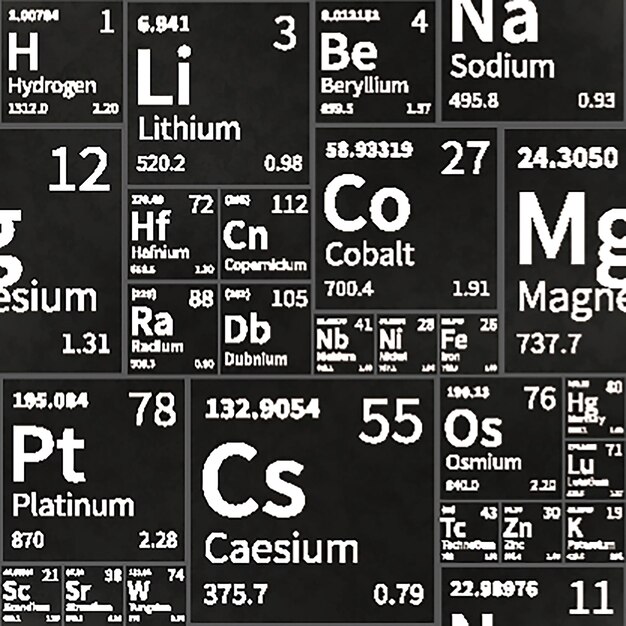 Tabel met chemische elementen op een zwart schoolbord met een naadloos patroon